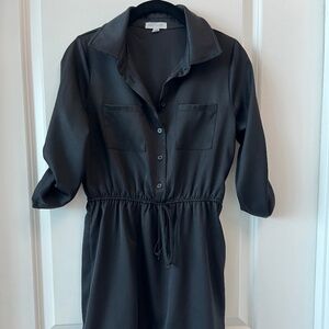 Sweet Envy Black Shirt Dress – Button Front, Drawstring Waist – Size S